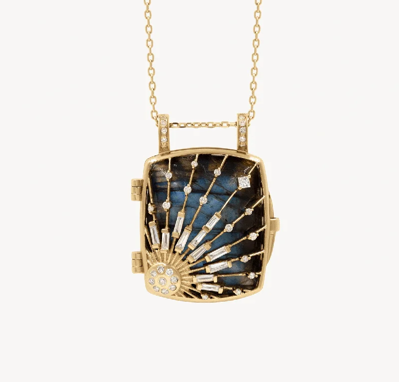 Exclusive Jewelry Sale – Sparkle For Less Labradorite Sun & Diamonds Locket Necklace