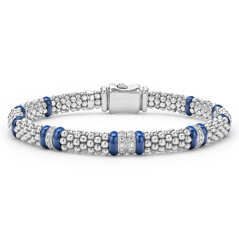 Lagos Blue Caviar 6mm Four Station Diamond Caviar Bracelet