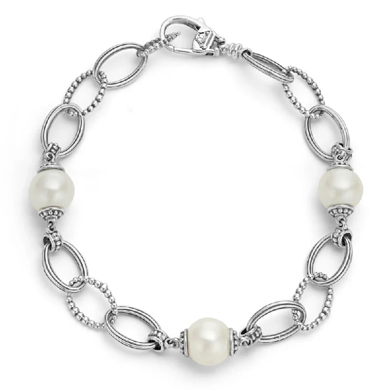 Lagos Sterling Silver Luna Caviar Pearl Link Bracelet