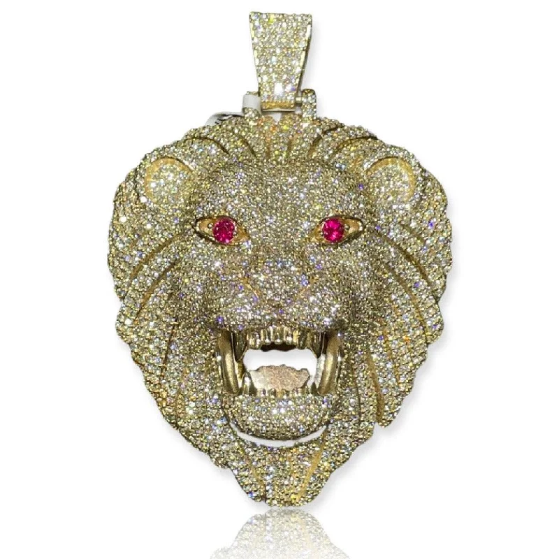 Large Diamond Lion Head Ruby Eyes 10KY