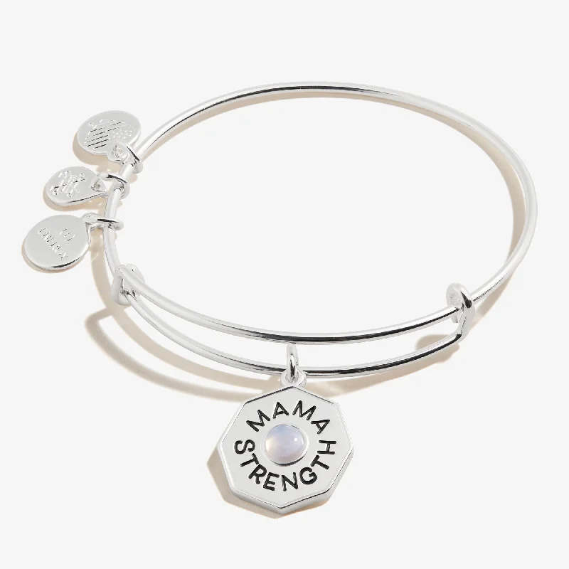 Limited-Time Jewelry Sale – Don't Miss These Deals 'Mama, Strength' Blue Lace Agate Charm Bangle Bracelet