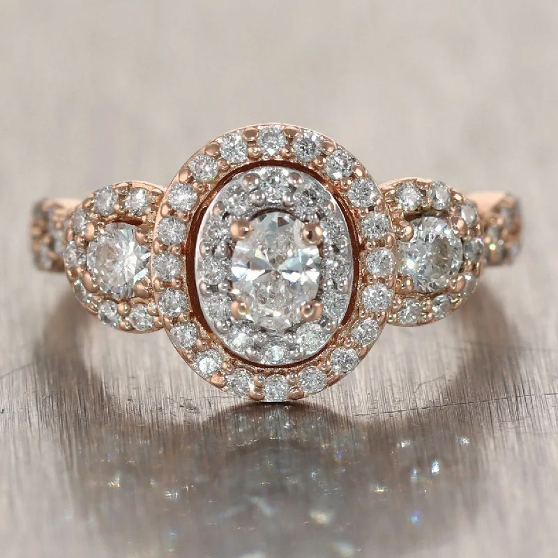 Your Perfect Accessory Now At The Best Price 14k Rose Gold 1.75ctw Oval Diamond Halo Ring