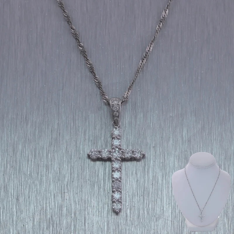 Chic And Stylish Jewelry At Exclusive Prices Modern 14k White Gold 1ctw Diamond Cross Pendant 18" Necklace