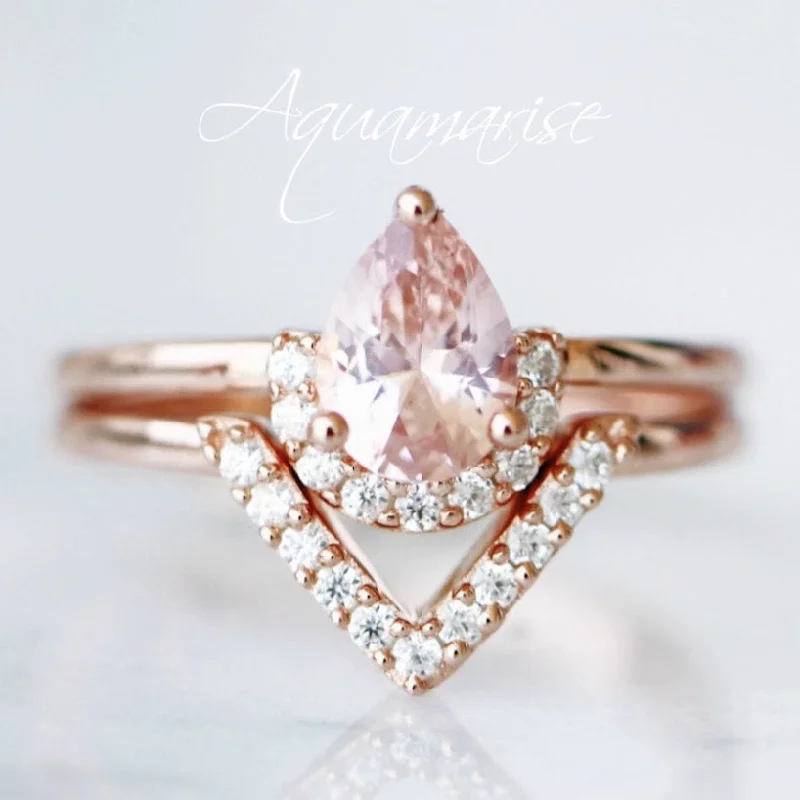 Aria Morganite Ring Set- 14K Rose Gold Vermeil