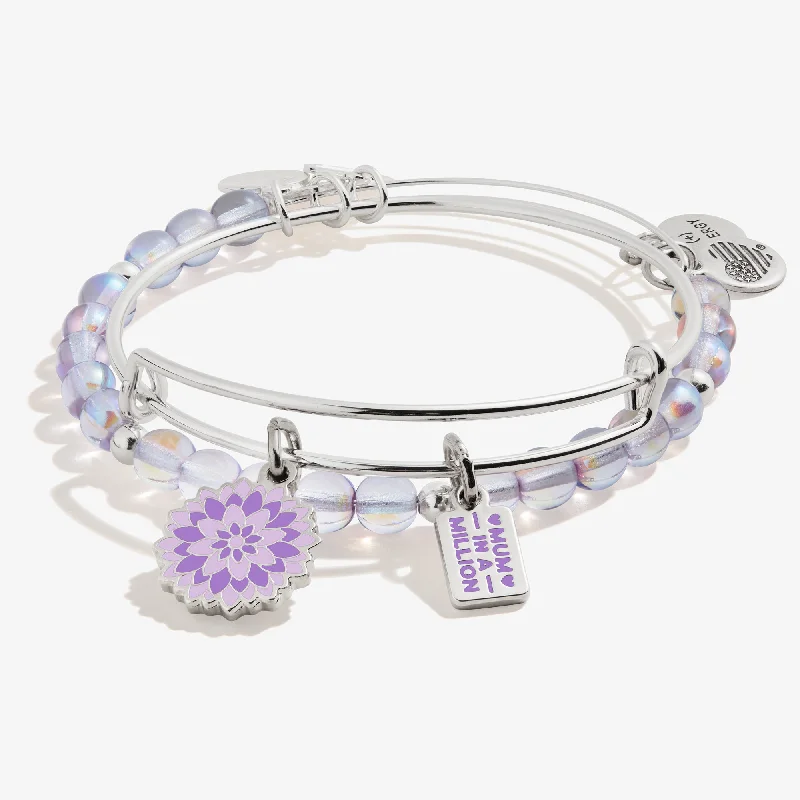 Save On Luxury Jewelry Pieces – Limited-Time Offers 'Mum in a Million' Purple Flower Duo Charm Bangle, Set of 2