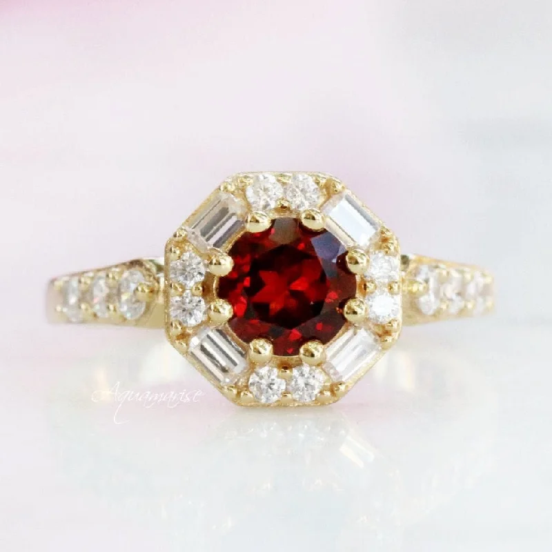 Hexagon Garnet Ring- 14K Yellow Gold Vermeil