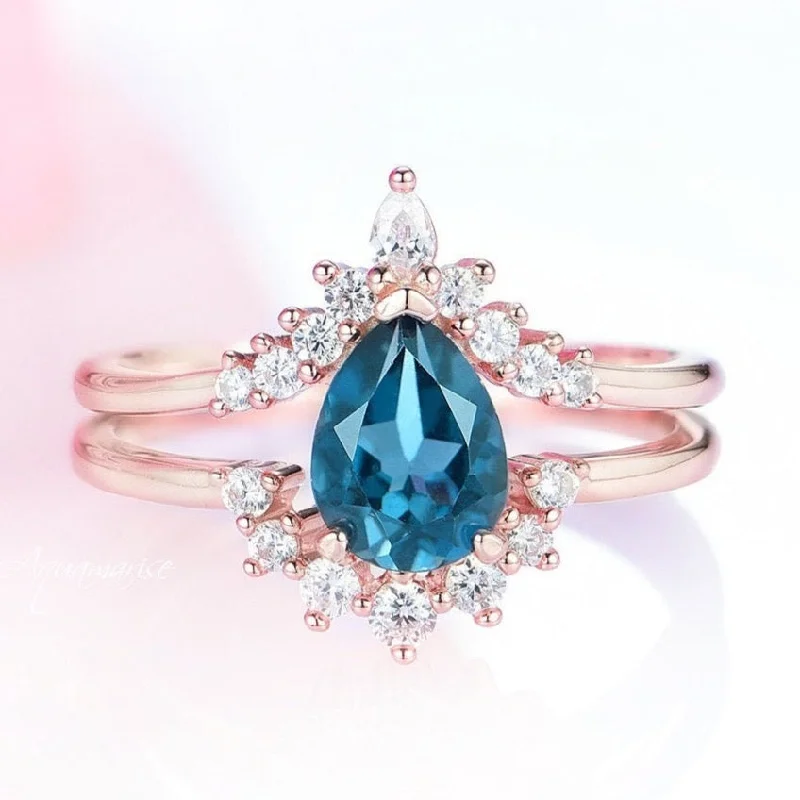 Lunette London Blue Topaz Ring Set- 14K Rose Gold Vermeil