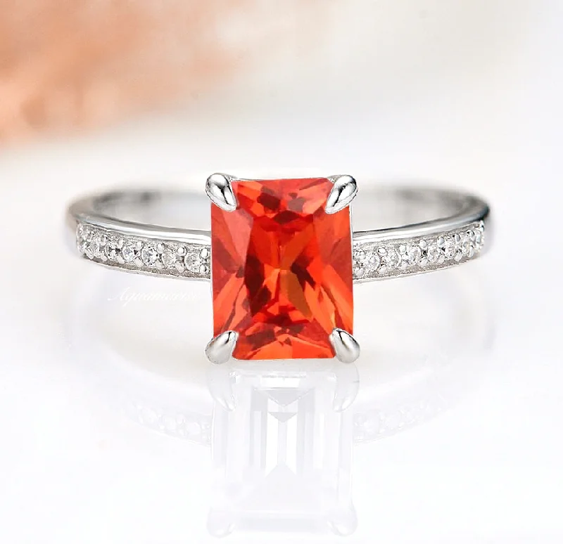 Ava Padparadscha Orange Sapphire Ring- Sterling Silver