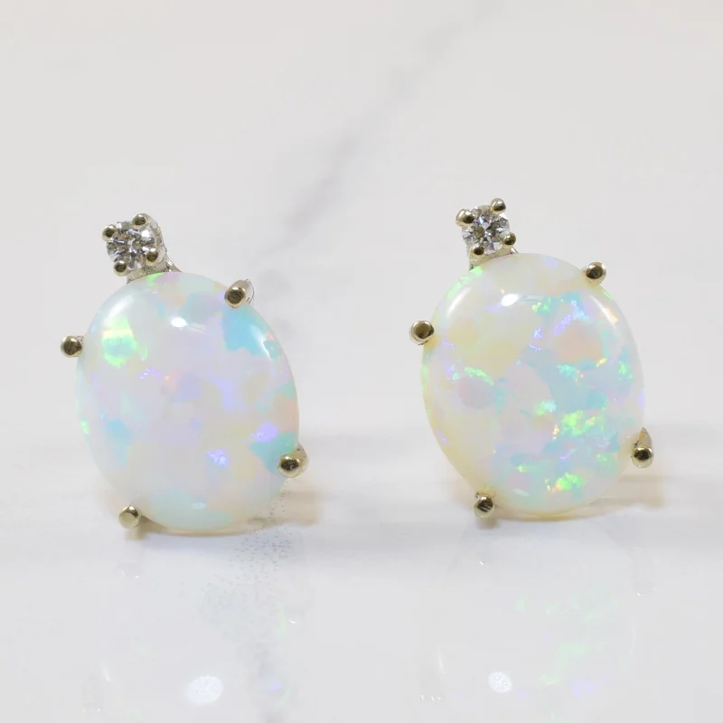 Shop Dazzling Jewelry With Special Promotional Discounts Synthetic Opal & Diamond Basket Stud Earrings | 4.60ctw, 0.08ctw |