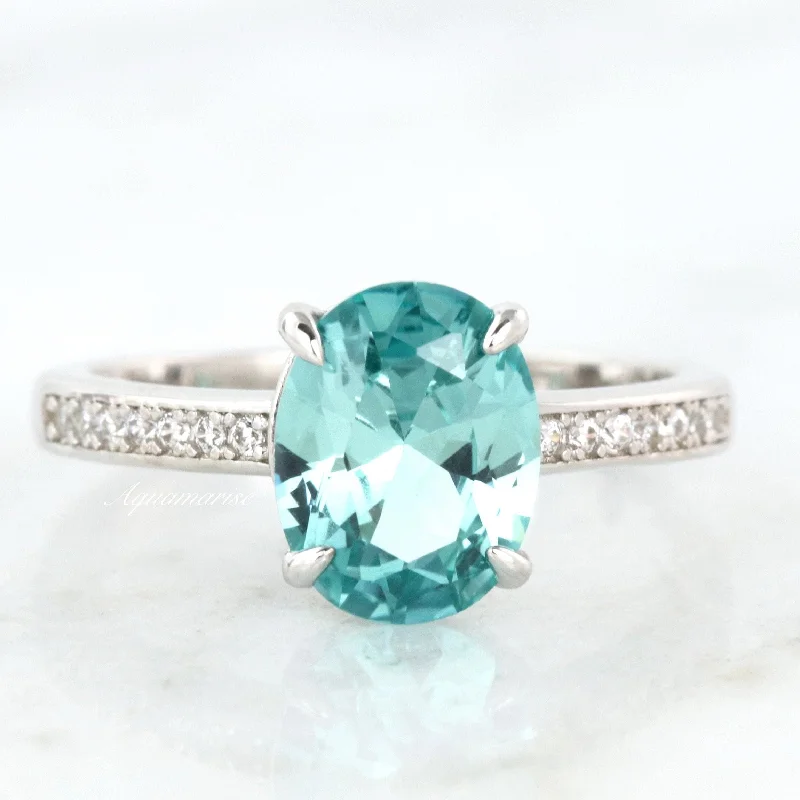 Ava Teal Sapphire Ring- Sterling Silver