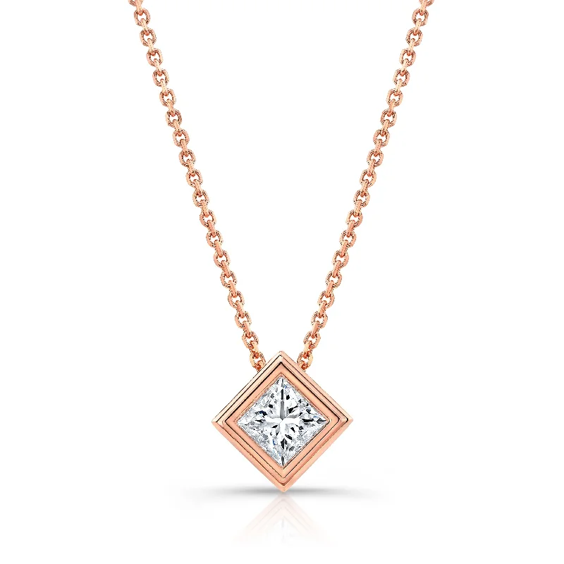 Princess Diamond Solitaire Pendant In A 14k Rose Gold Bezel Slide Setting, 1.25ct. T.w. (hi, Si1-si2)