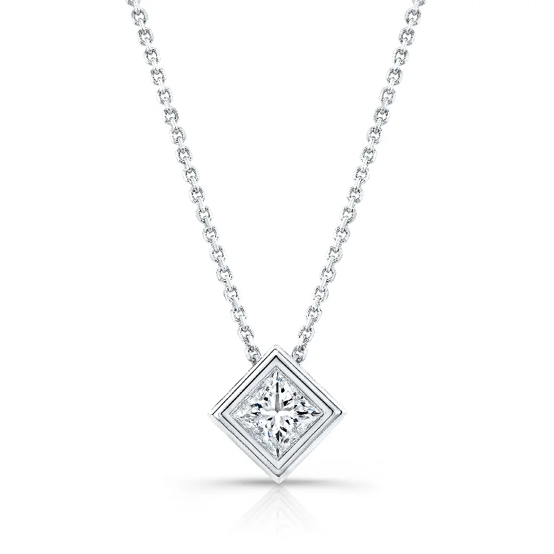 Princess Diamond Solitaire Pendant In A 14k White Gold Bezel Slide Setting, 0.4ct. T.w. (hi, Si1-si2)