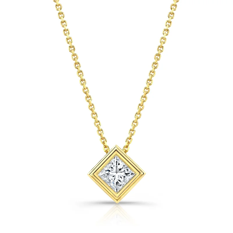 Princess Diamond Solitaire Pendant In A 14k Yellow Gold Bezel Slide Setting, 0.4ct. T.w. (hi, Si1-si2)