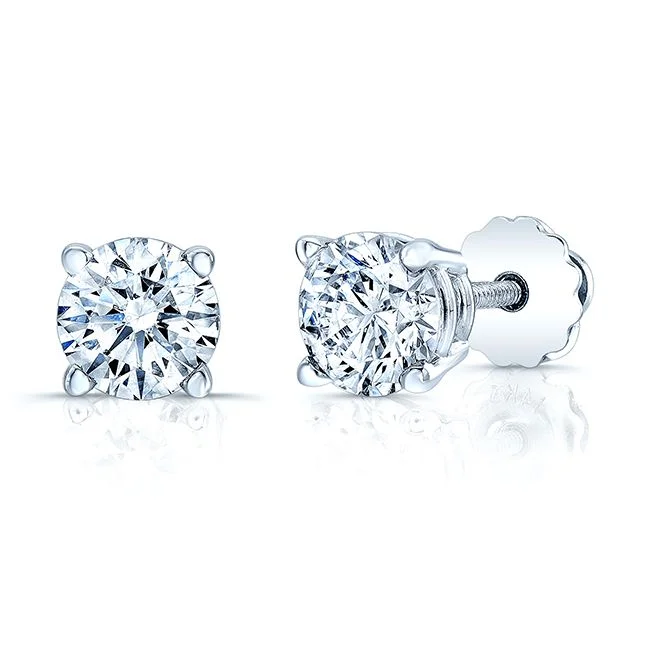 Round Diamond Stud Earrings With 4-prong Baskets And Screwbacks In 14k White Gold (1.43ctw)