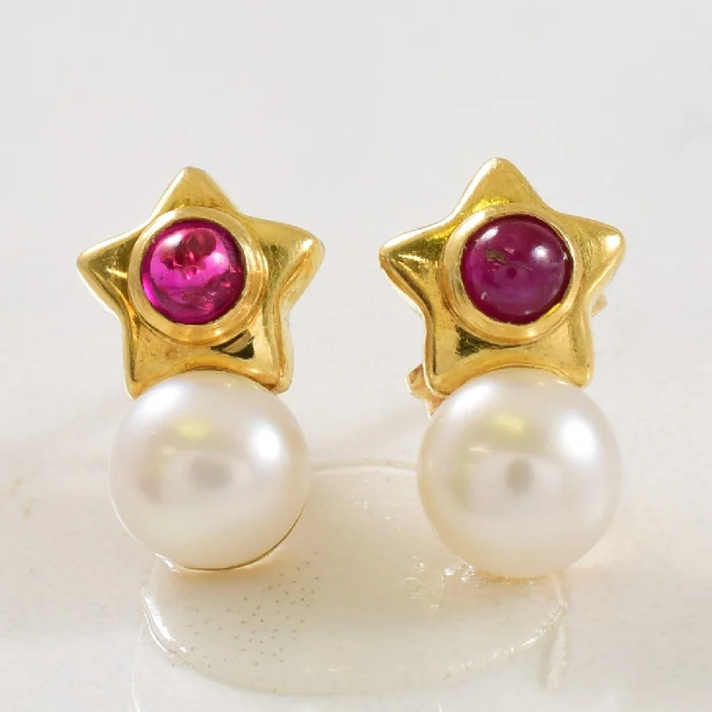 Sparkle For Less – Shop Jewelry Deals Now Ruby & Pearl Star Shaped Stud Earrings | 2.00ctw |