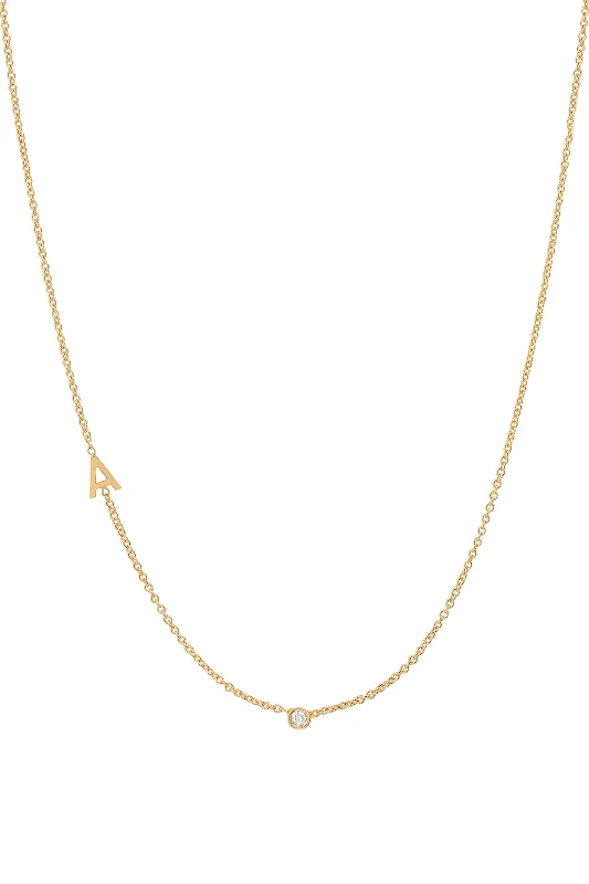 Small Asymmetrical Initial & Diamond Necklace - 14K Yellow