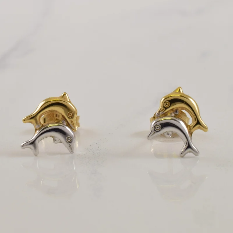 Everyday Jewelry Essentials Now On Sale Two Tone Double Dolphin Stud Earrings |