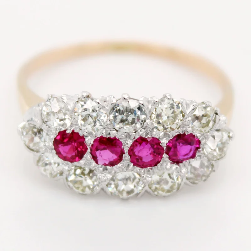 Get The Best Deals On Timeless Jewelry Pieces Vintage 0.45ctw Four Pink Rubies & Diamond Halo Band Ring in 14k Yellow Gold