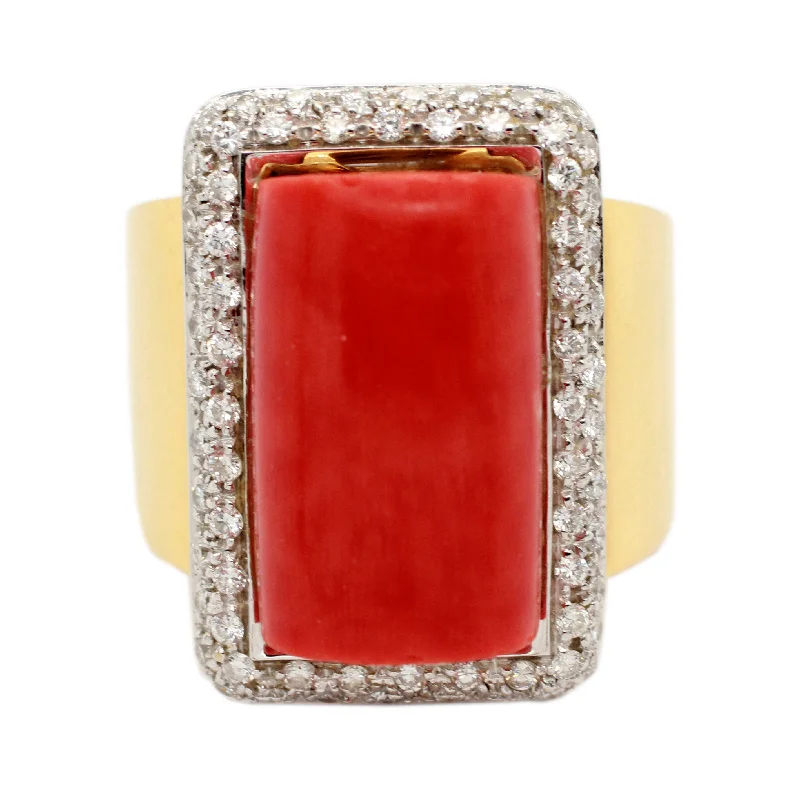 Handcrafted Jewelry Sale – Unique Designs At Low Prices Gio Caroli Vintage Red Coral & 2.00ctw Diamond Cocktail Ring - 18k Yellow Gold