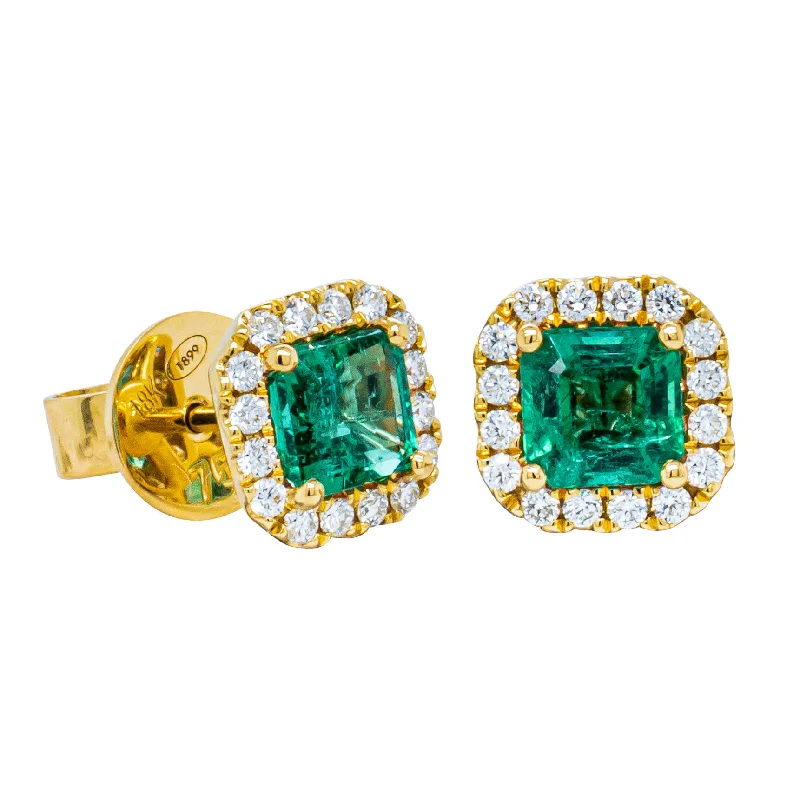 Fine Jewelry, Limited-Time Offers Available 18ct Yellow Gold 1.48ct Emerald & Diamond Peony Stud Earrings