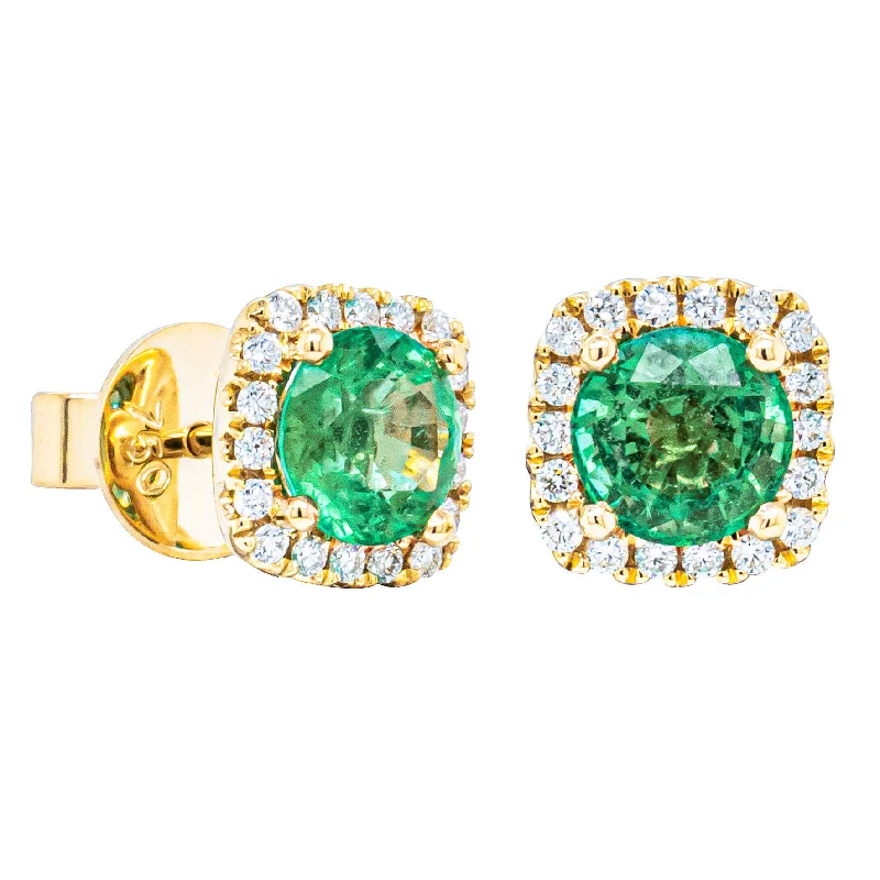 Unmissable Jewelry Sale – Shop Before It's Too Late 18ct Yellow Gold 1.81ct Emerald & Diamond Peony Stud Earrings